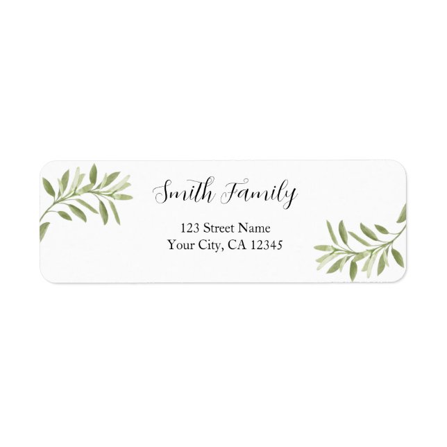 Floral Sage Leaves Return Address Label (Front)