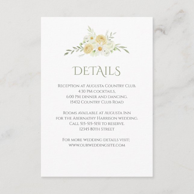 Floral Sage Watercolor Wedding Details Enclosure Card (Front)