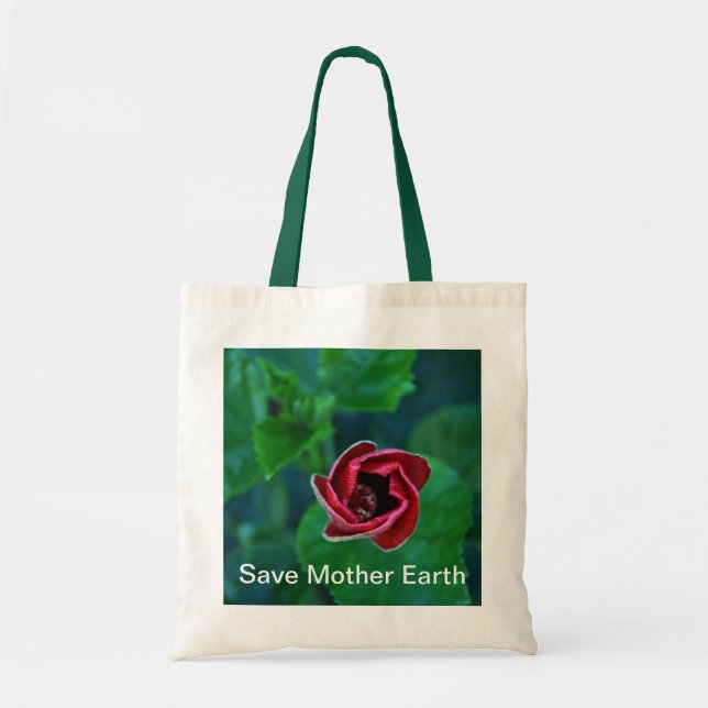 Floral "Save Mother Earth" Go Green Tote Bag (Front)
