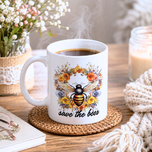 Floral Save the Bees Coffee Mug