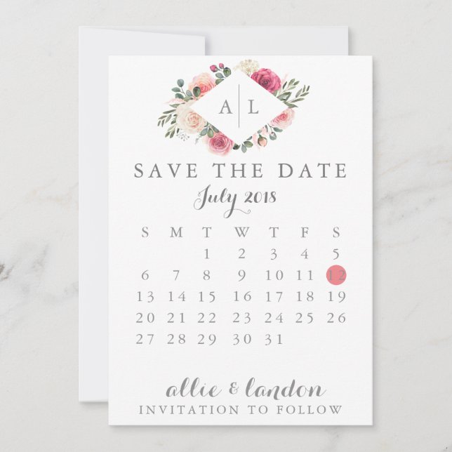 Floral Save The Date Calendar (Front)