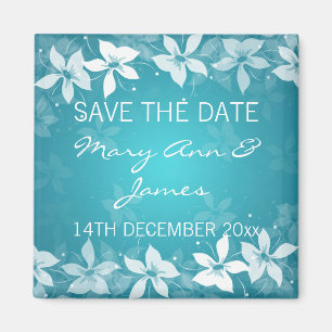 Floral Save The Date Exotic Blooms Blue Magnet