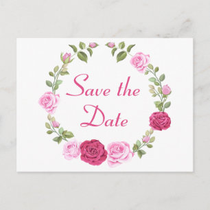 Floral Save the Date Pink Rose Spring Engagement Postcard