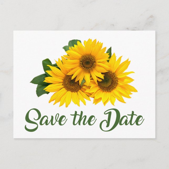 Floral Save The Date Yellow Sunflower Engagement Postcard (Front)