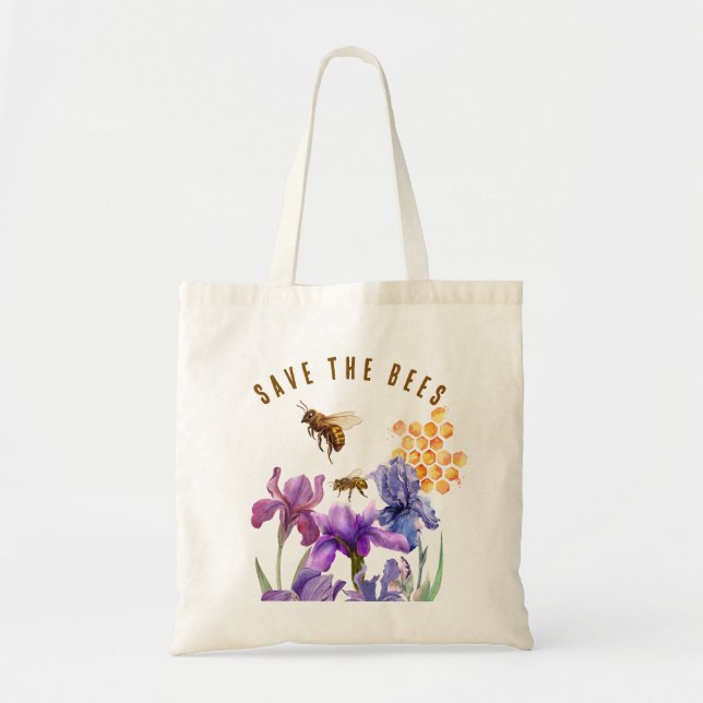 Floral  Savethe bees Tote Bag (Front)