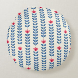 Floral Scandinavian Geometric Retro Wallpaper Round Pillow