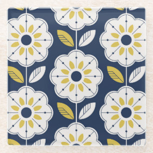 Floral Scandinavian Style Seamless Pattern Glass Coaster
