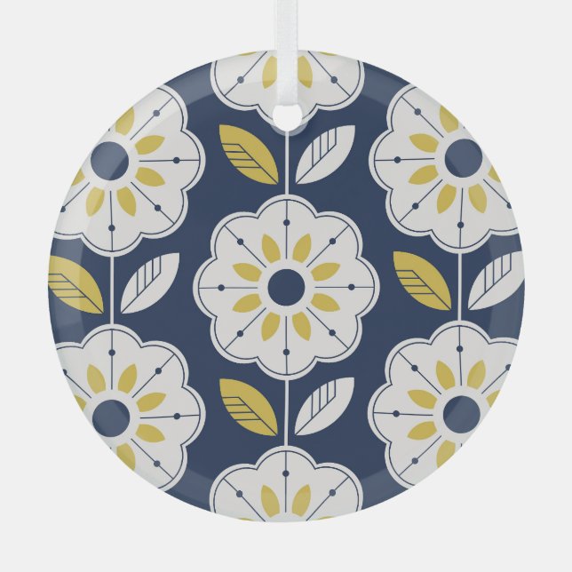 Floral Scandinavian Style Seamless Pattern Glass Ornament (Front)