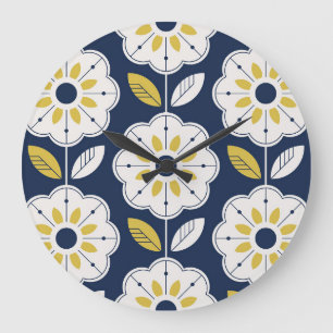 Floral Scandinavian Style Seamless Pattern Large Clock