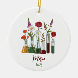 Floral Science Christmas, Flower Lab Beakers Ceramic Ornament