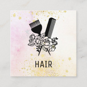 *~* Floral Scissor Combe Flower Glitter Dryer AP6 Square Business Card