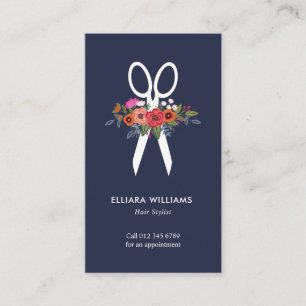 Floral Scissors - Navy Blue Hair Stylist Business Card