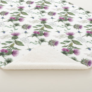 Floral Scottish Thistle Pattern Sherpa Blanket