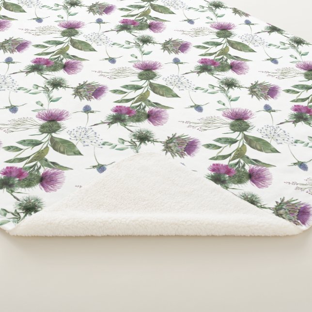 Floral Scottish Thistle Pattern Sherpa Blanket (3/4)
