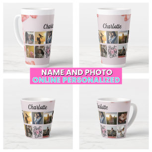 Floral Script Best Mom Ever Mother's Photo Collage Latte Mug