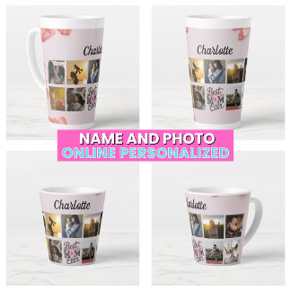 Floral Script Best Mom Ever Mother's Photo Collage Latte Mug