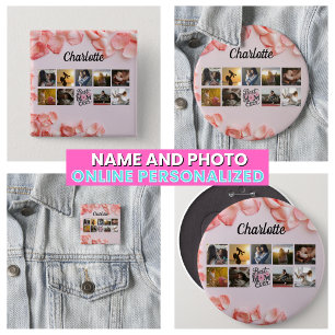 Floral Script Best Mom Ever Pink Photo Collage 2 Inch Square Button