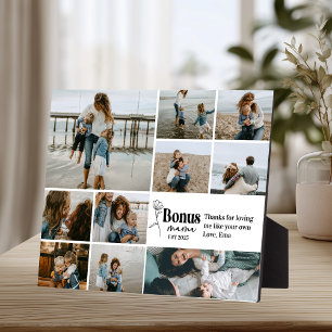Floral Script Bonus Mama Custom Photo Collage Plaque