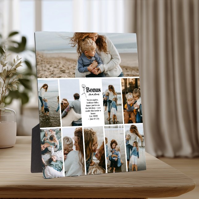  Floral Script Bonus Mama Custom Photo Collage Plaque (Creator Uploaded)