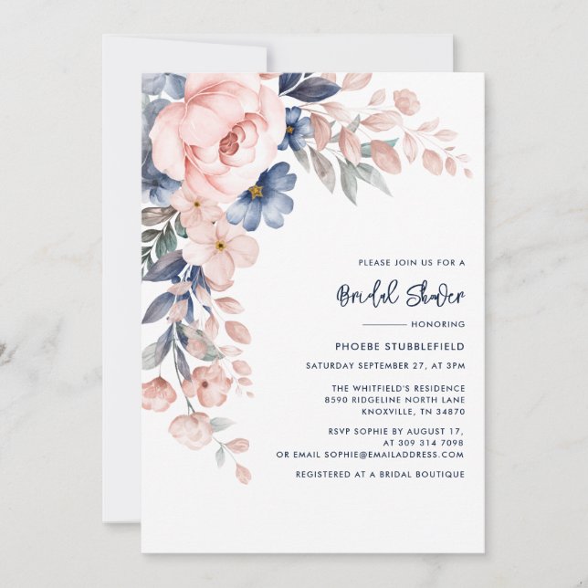 Floral Script Botanical Bridal Shower Invitation (Front)