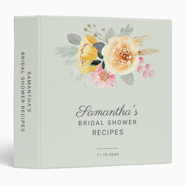Floral Script Botanical Bridal Shower Recipe Binder (Front/Spine)