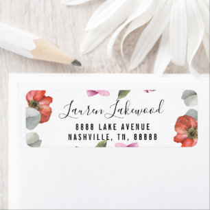 Floral Script Bridal Shower Return Address Label