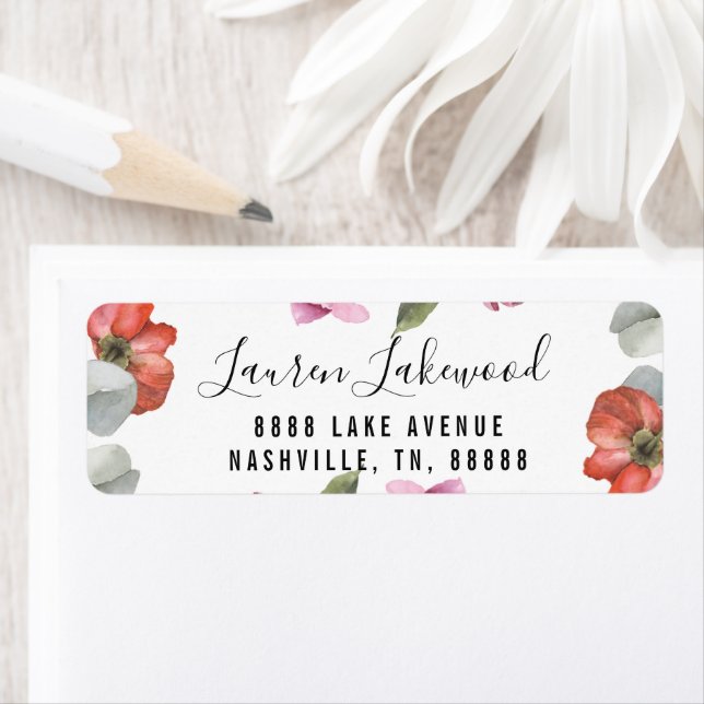 Floral Script Bridal Shower Return Address Label (Insitu)