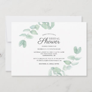 Floral Script Eucalyptus Greenery Bridal Shower Invitation