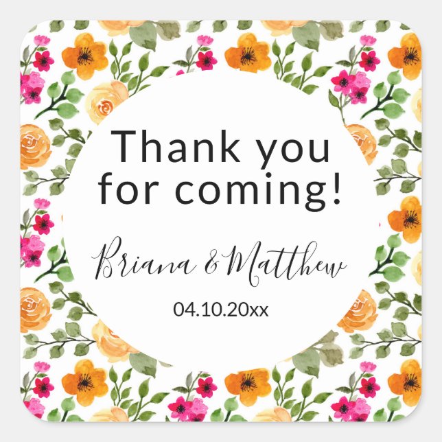 Floral Script Favour Square Sticker (Front)
