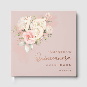 Floral Script Modern 15th Birthday Quinceanera Guest Book