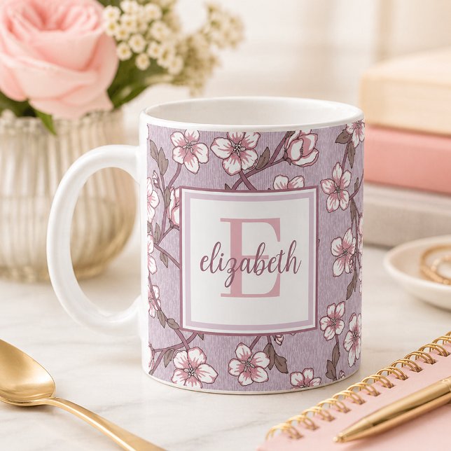 Floral Script Monogram Mug – Personalized Gift Cup (personalized floral monogram mug )