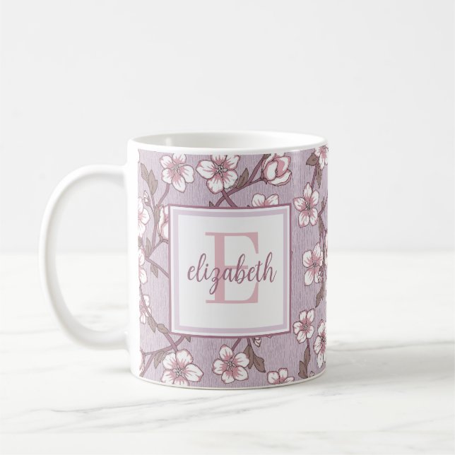 Floral Script Monogram Mug – Personalized Gift Cup (Left)