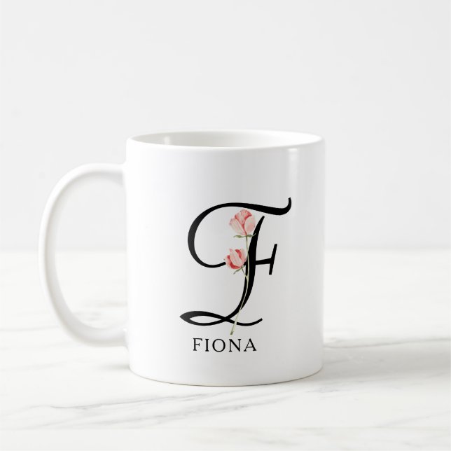 Floral Script Monogram Personalized Bridesmaid Coffee Mug (Left)