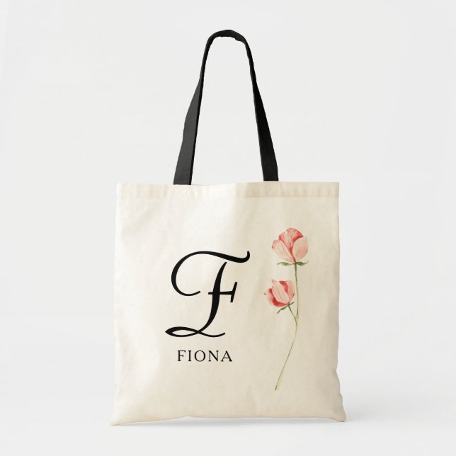 Floral Script Monogram Personalized Bridesmaid Tote Bag (Front)