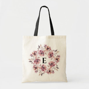 Floral Script Monogram Personalized Bridesmaid Tote Bag