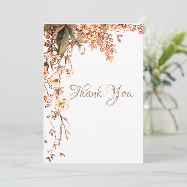 Floral Script Personalized Romantic Wedding Thank You Card (Standing Front)