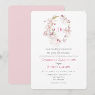 Floral Script Pink Watercolor Wedding Invitation