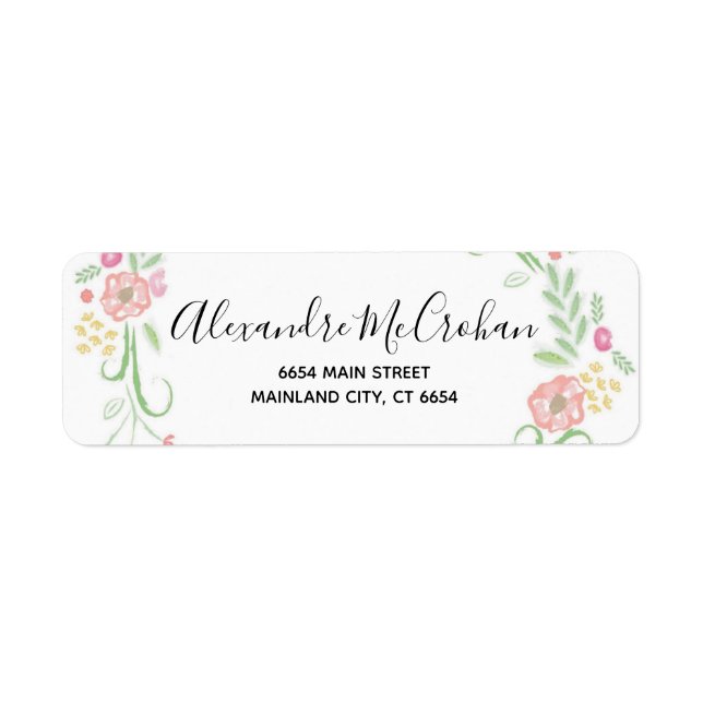 Floral Script Typography Return Address Label (Front)