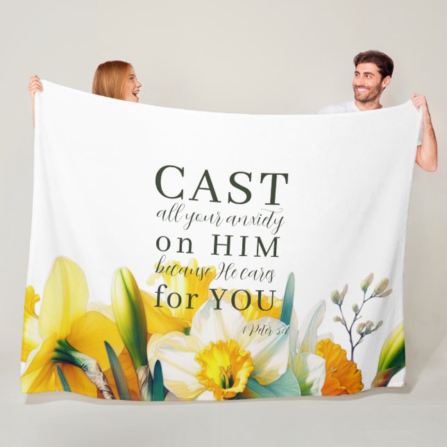 Floral Scripture 1 Peter 5:7  Fleece Blanket (In Situ)