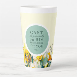 Floral Scripture 1 Peter 5:7 Latte Mug