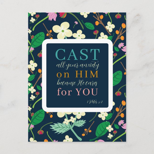 Floral Scripture 1 Peter 5:7  Postcard (Front)