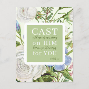 Floral Scripture 1 Peter 5:7  Postcard