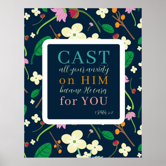 Floral Scripture 1 Peter 5:7 Poster (Front)