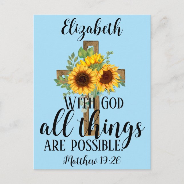 Floral Scripture All Things Possible Sunflowers Po Postcard (Front)