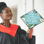 Floral Scripture | Custom Class Year Graduation Cap Topper<br><div class="desc">Beautiful grad cap topper features the scripture quote "God is within her,  she will not fall" from Psalms,  in white brush script lettering on a vibrant turquoise background adorned with white watercolor flowers and green foliage. Personalize with your class year.</div>