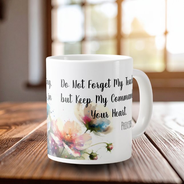 Floral Scripture Large Coffee Mug (Scripture ..do not forget.. floral elegant design,)