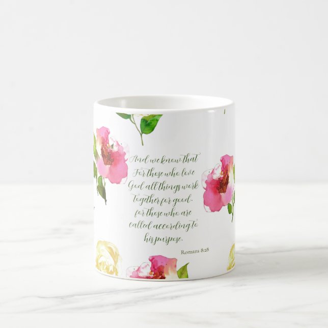 Floral Scripture Romans 8:28 Coffee Mug (Center)