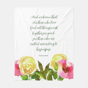 Floral Scripture Romans 8:28 Fleece Blanket