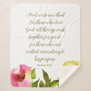 Floral Scripture Romans 8:28 Sherpa Blanket