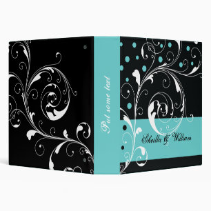 Floral scroll leaf black, aqua wedding planner binder